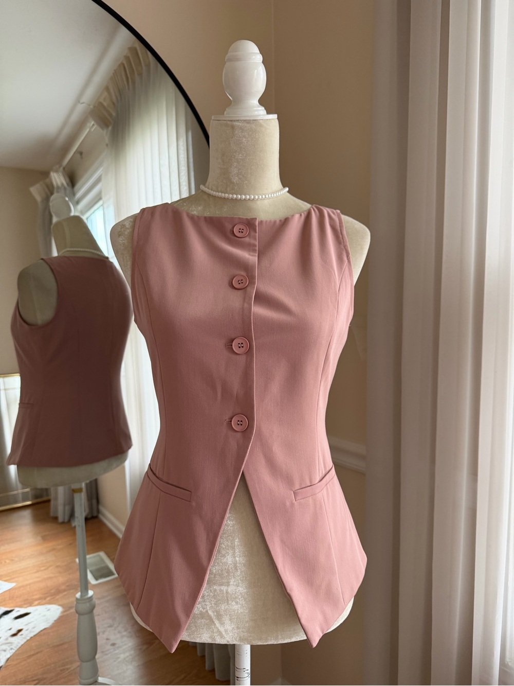 Cider Sleeveless Mauve Pink Button-Front Tailored Vest Size S